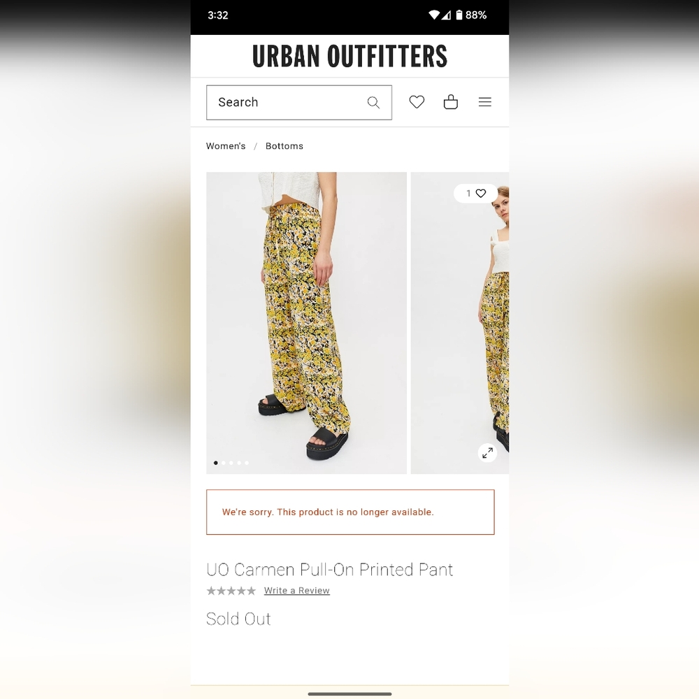 Urban Outfitters Carmen Pull On Printed Pant